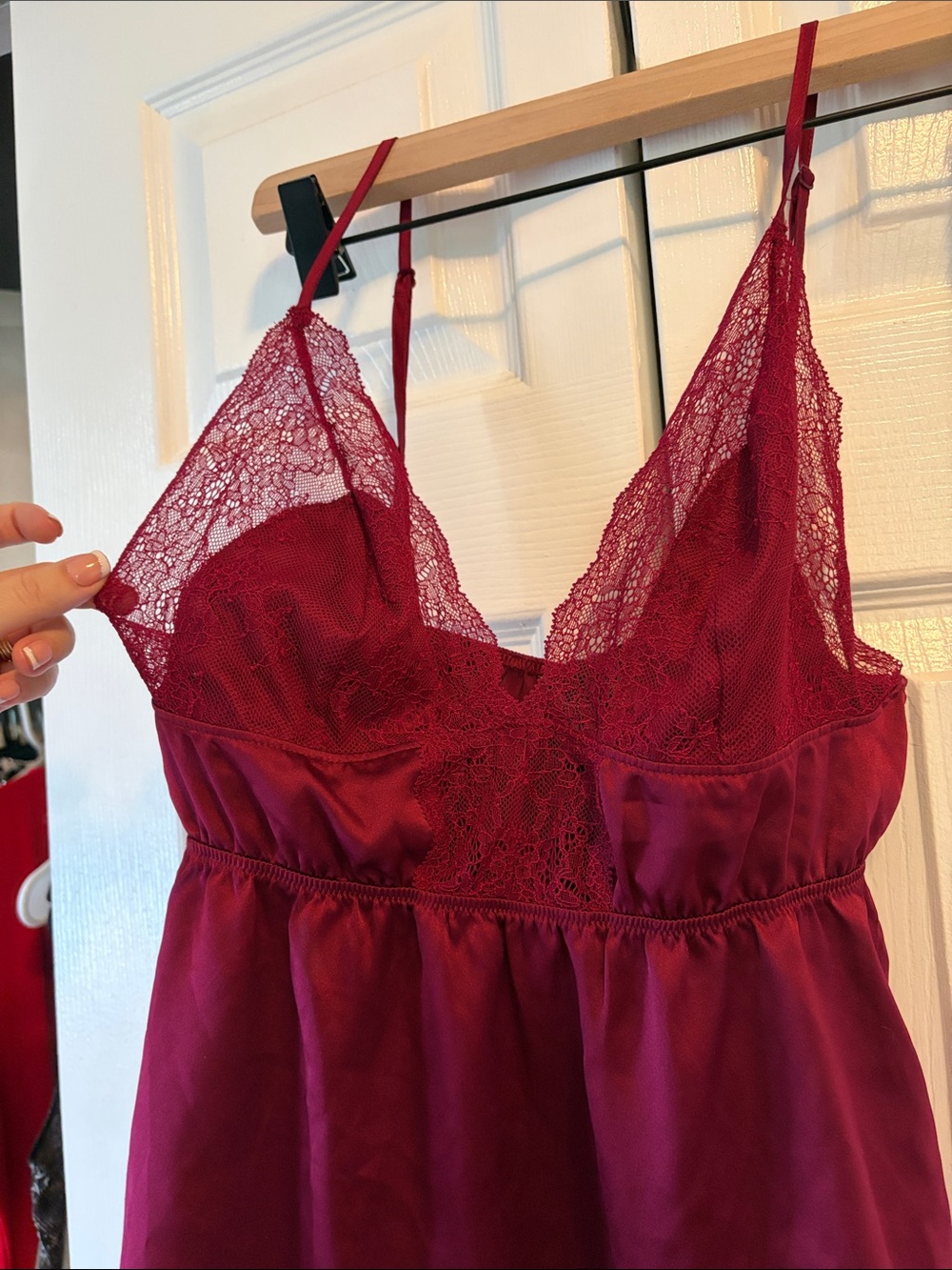 Victoria's Secret Deep Magenta Lace-Trim Satin babydoll lingerie top - Picture 4 of 5